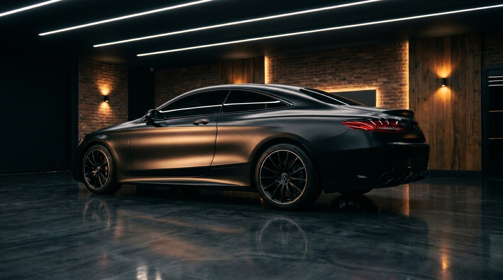 Matte PPF finish on a black coupe in the studio